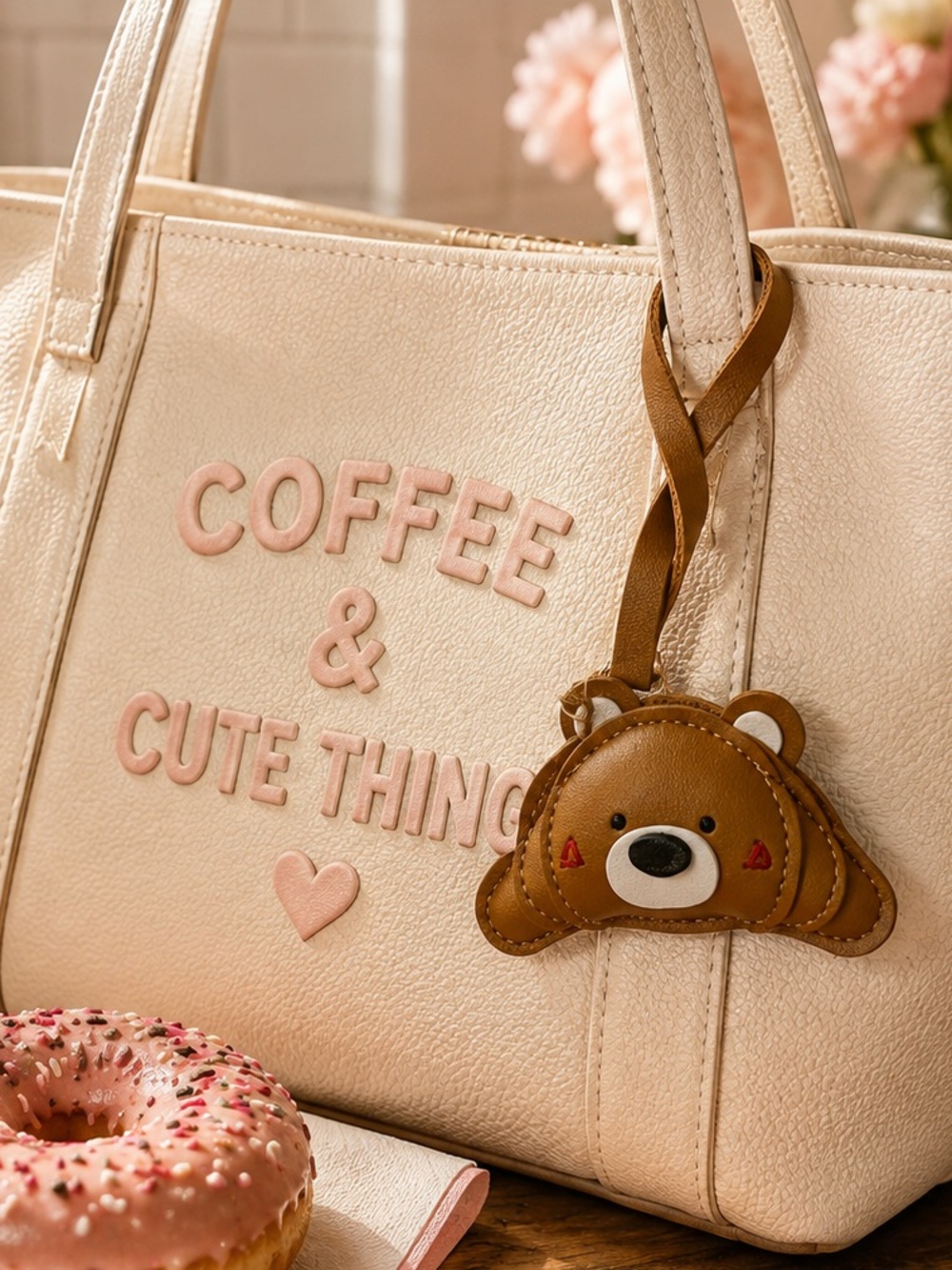 Cute Bear Bag Charm – Brown Faux Leather Purse Charm
